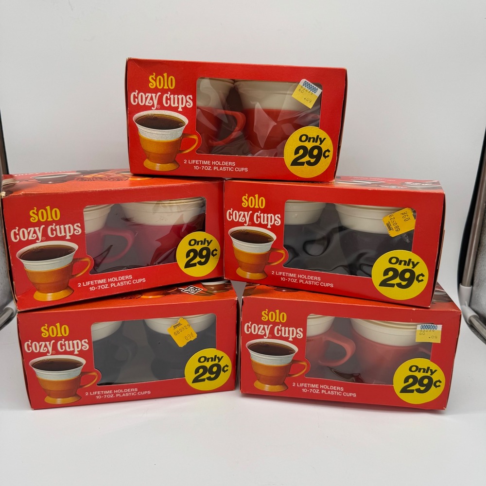 Vintage Solo Cozy Cups Lot of 5 Boxes New Old Stock 1970s MCM Red Black Plastic